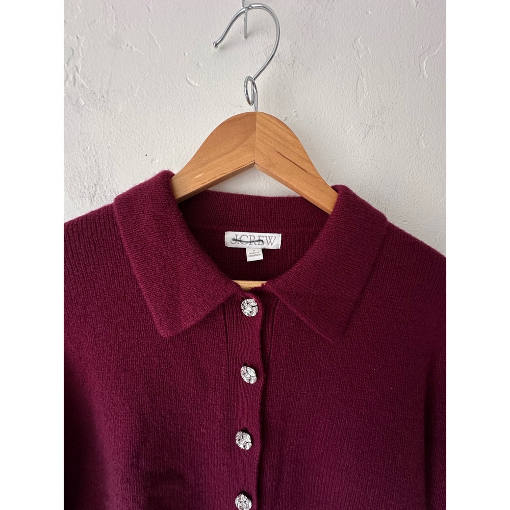J.Crew Cinched Waist Cardigan Embellished Buttons* Size Small Burgundy Lambswool - Picture 10 of 10